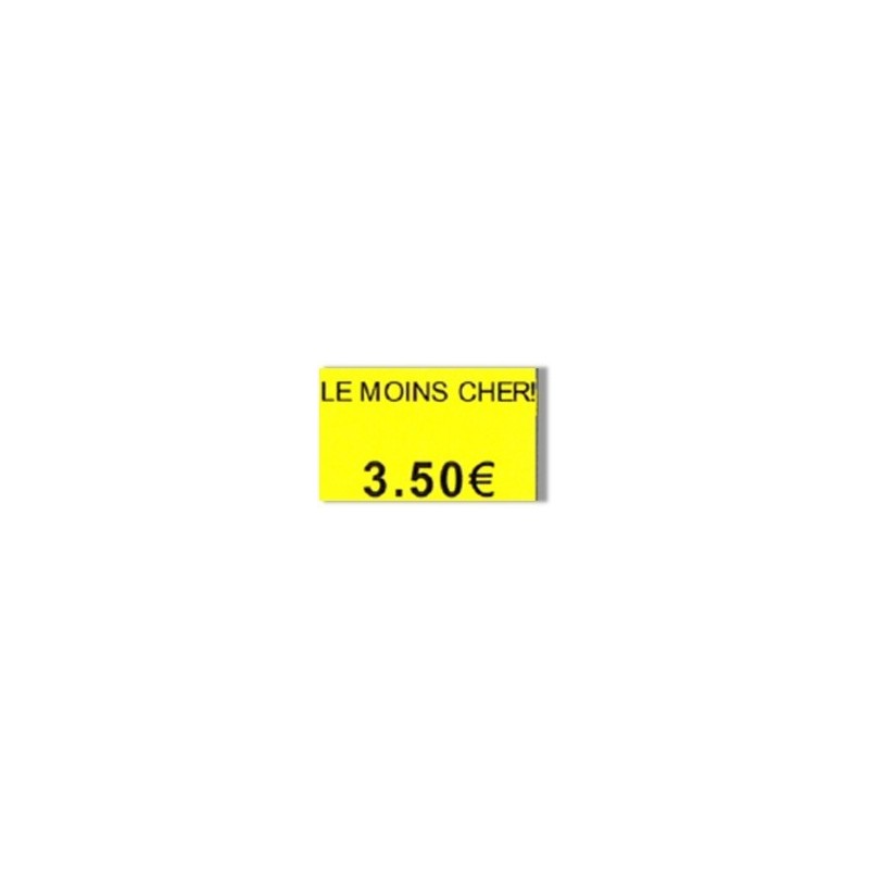 Etiquette jaune "Le moins cher!" 26x16 mm pour étiqueteuse sato judo promo