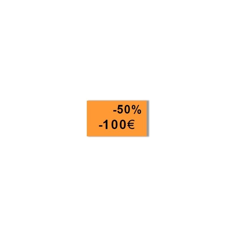 Etiquette orange "-50%" 26x16 mm pour étiqueteuse Sato Judo Promo