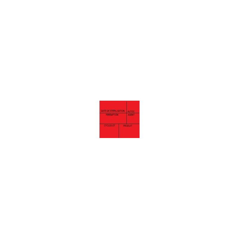 Etiquette de stérilisation double support rouge 6 zones pour étiqueteuse 1158