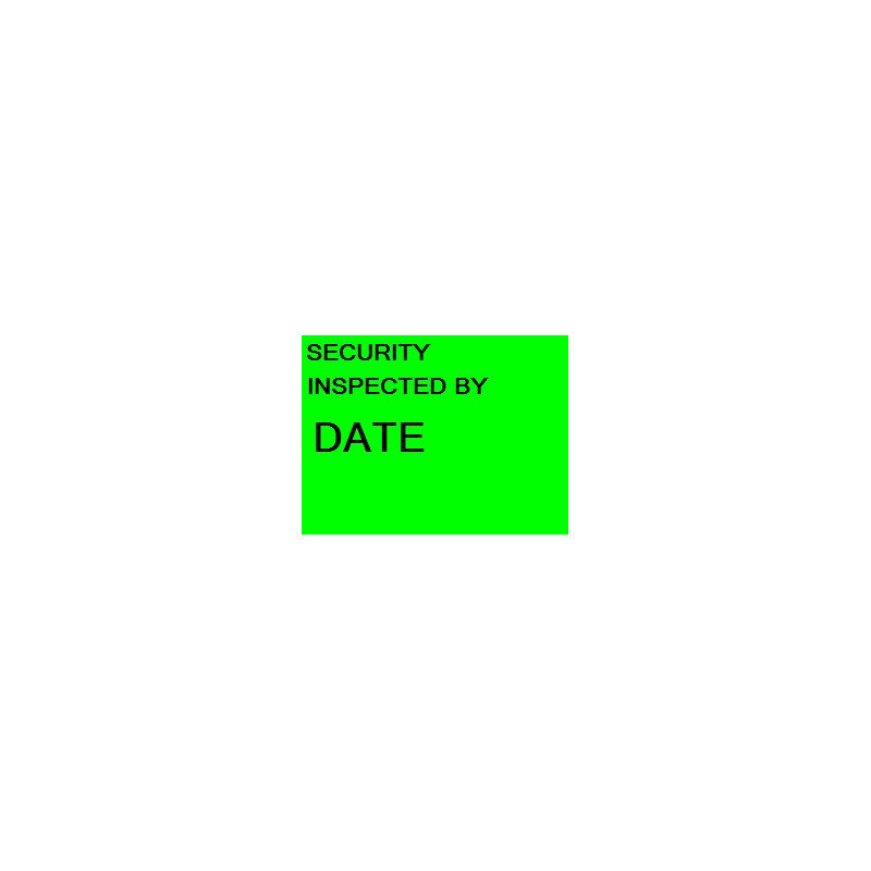 Etiquettes 20x16 Verte Fluorescente "SECURITY INSPECTED BY DATE"  